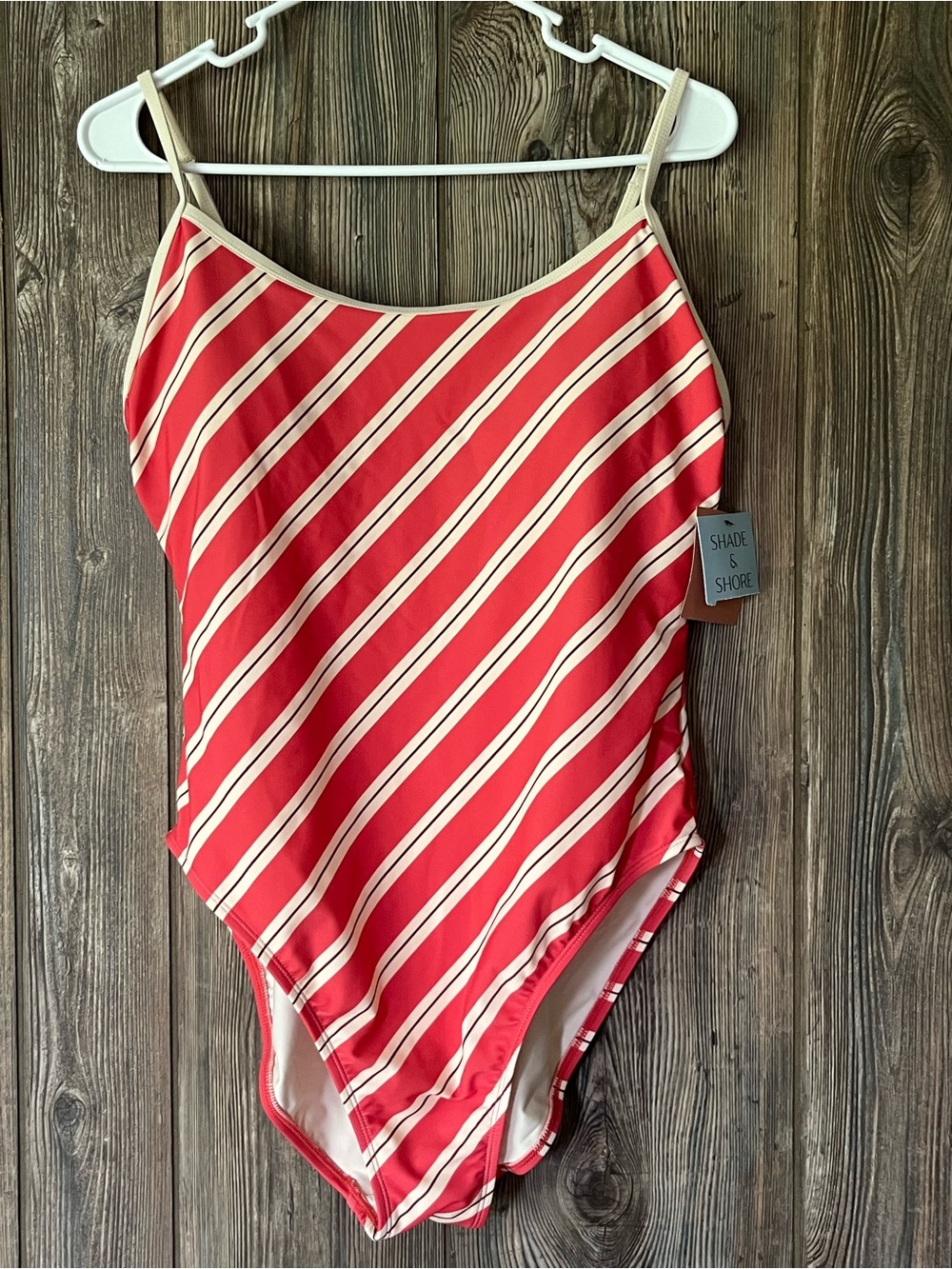 Shade & Shore Red and Cream Diagonal Stripe One-Piece Swimsuit